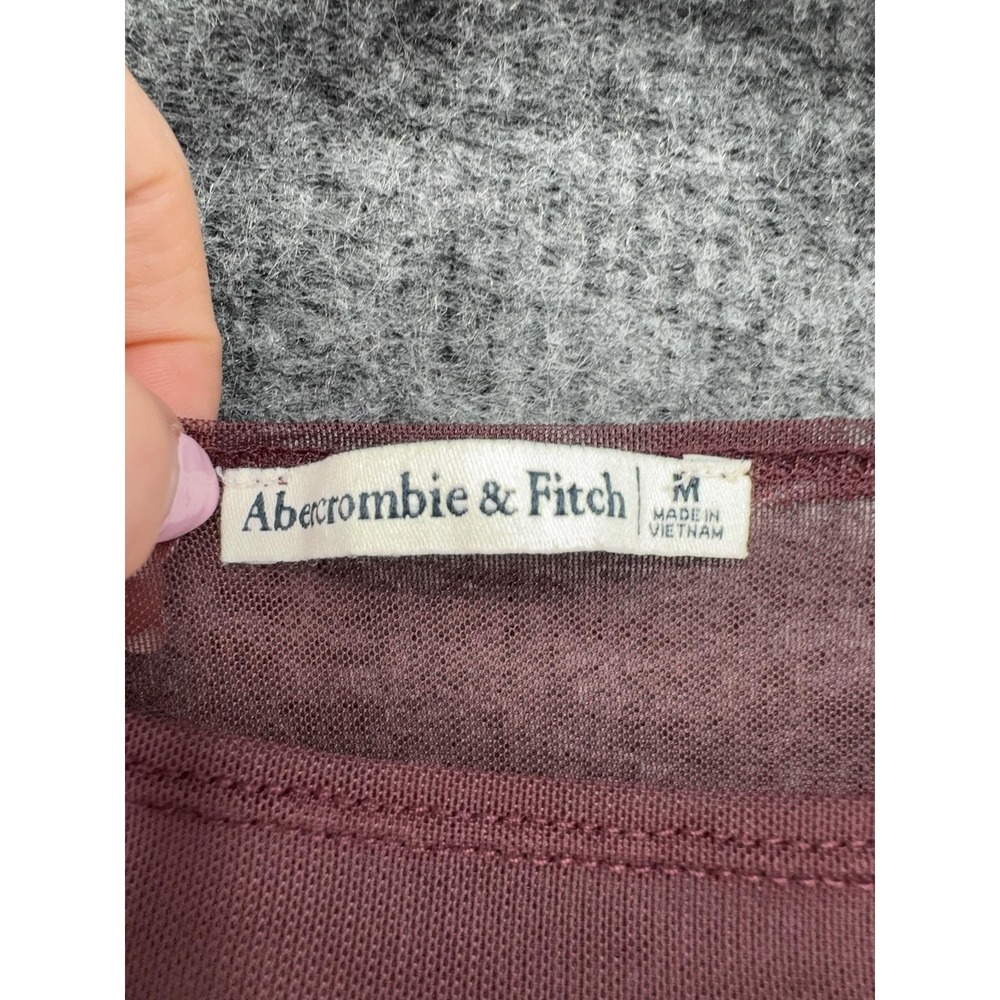 Abercrombie & Fitch Blouse Womens M Purple Sheer Mesh Boat Neck Cropped Top - Picture 2 of 7